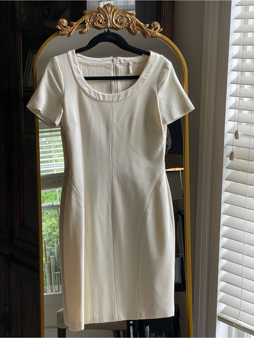 Halston Heritage Ivory Cream Short-Sleeve Sheath Career Dress